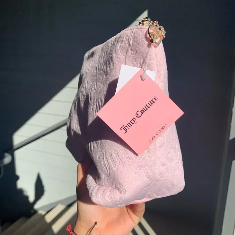 💕👑 RARE PLUSH VELOUR BABY PINK & GOLD JUICY COUTURE COSMETIC BAG 👑💕